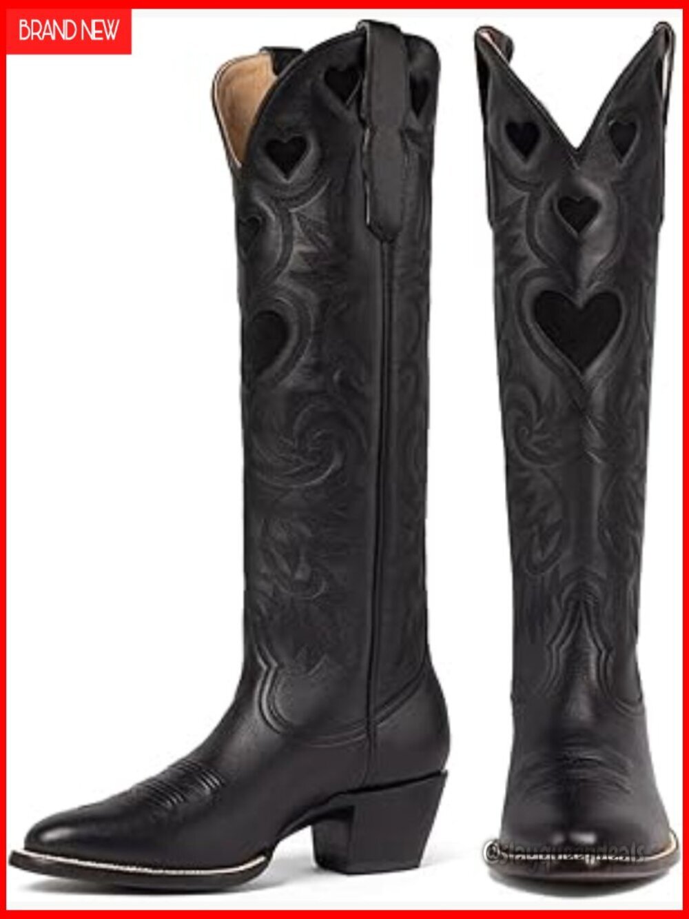 Wide Calf Cowboy Boots Knee High Pull On Stacked Heel Embroidered
